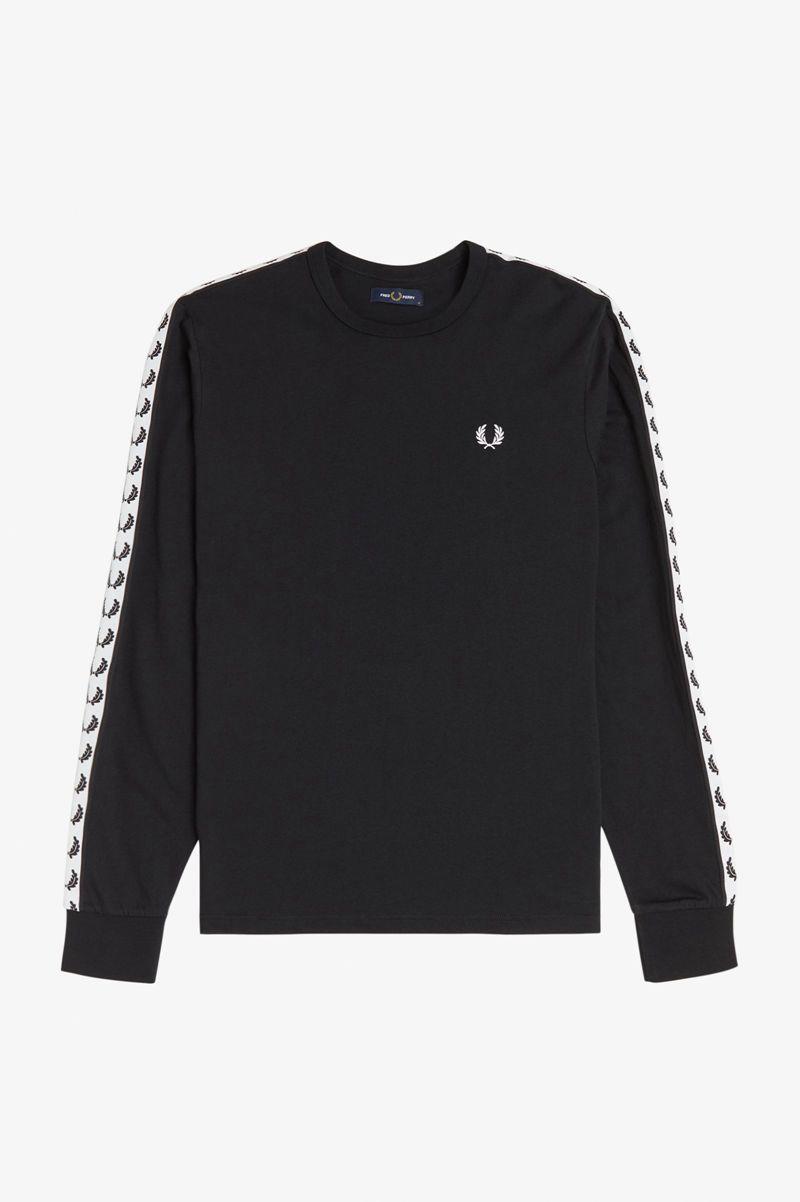 Black Fred Perry Taped Long Sleeve Men's T Shirts | PH 1775OKIR